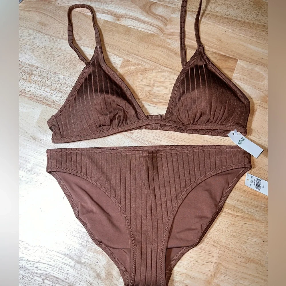SMALL Aerie Women’s 2 Piece Bikini Swimsuit In Brown BNWTS - Picture 1 of 8